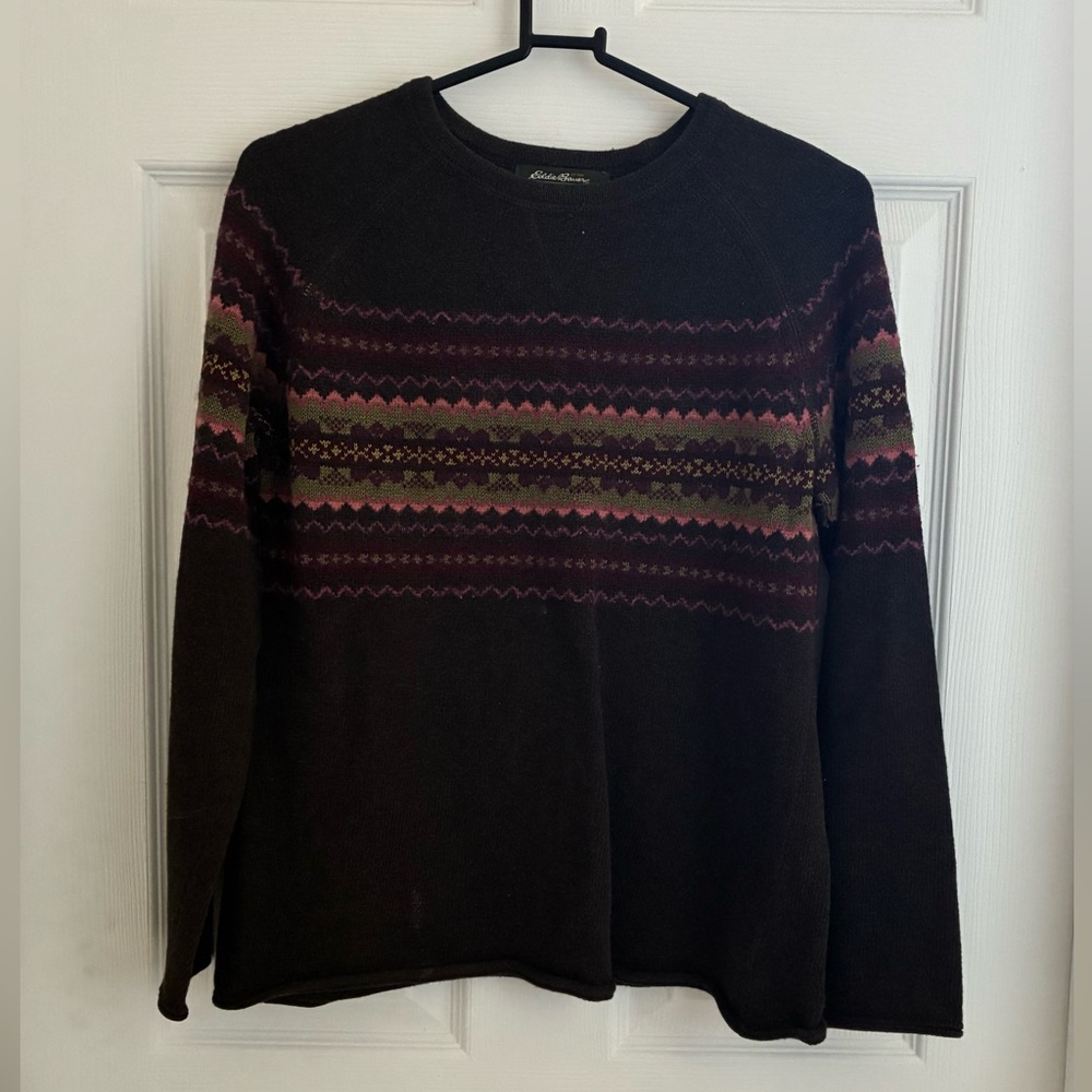 EDDIE BAUER brown patterned fall sweater